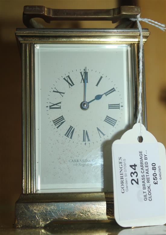 Gilt brass carriage clock, retailed by Garrard & Co.